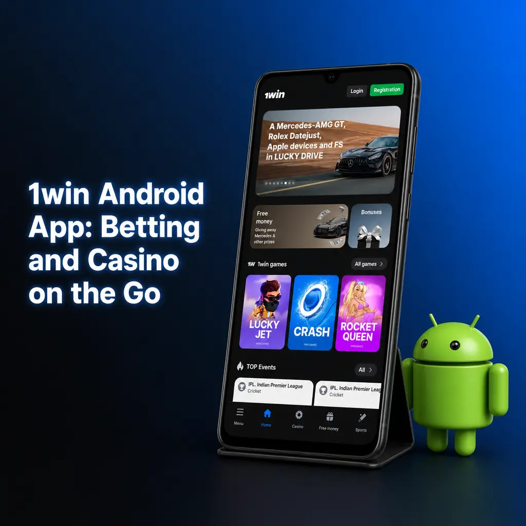 1win Android app on mobile device showing sports betting and live casino features available for free download