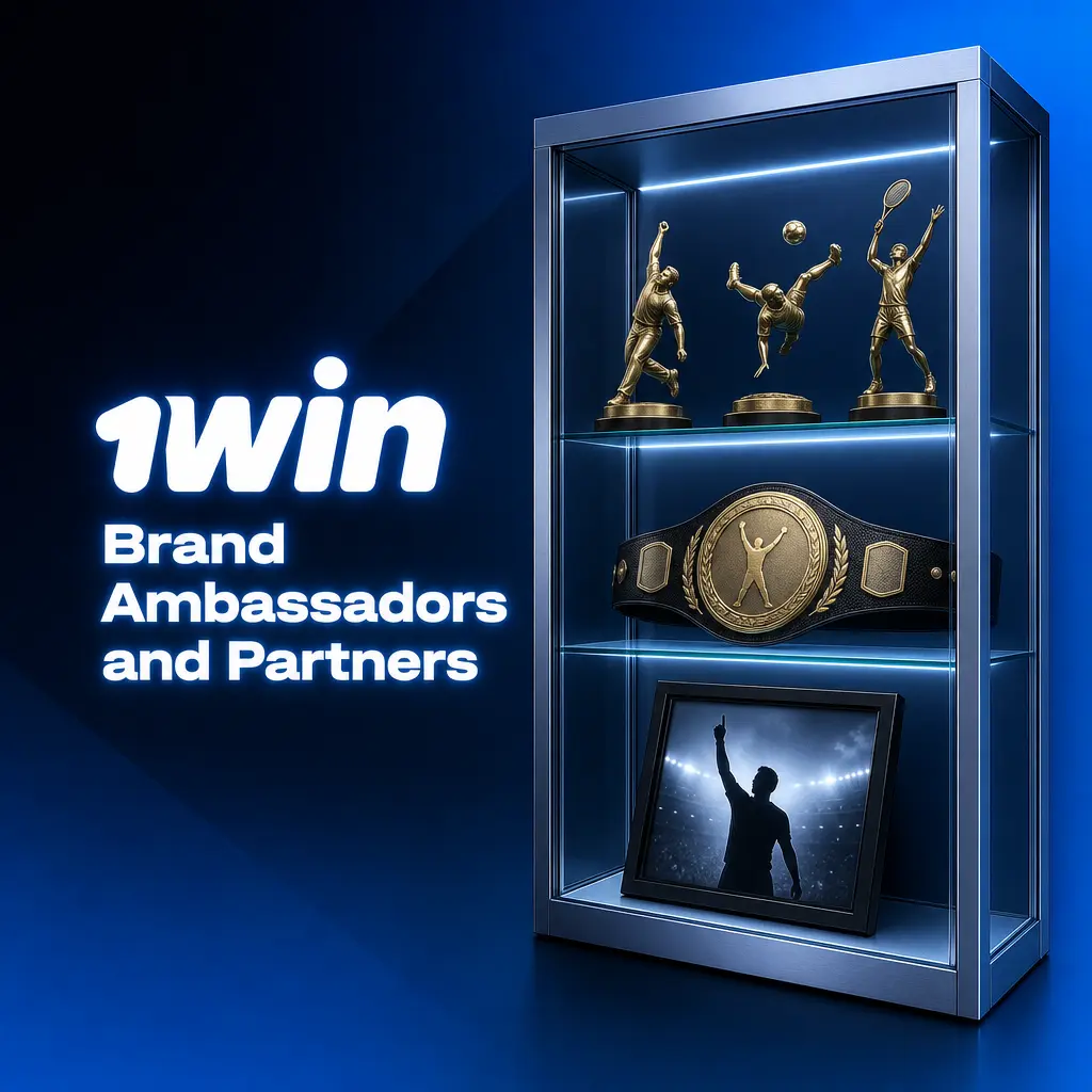 1win brand ambassadors including Saurav Gurjar and cricket partners representing the platform in India