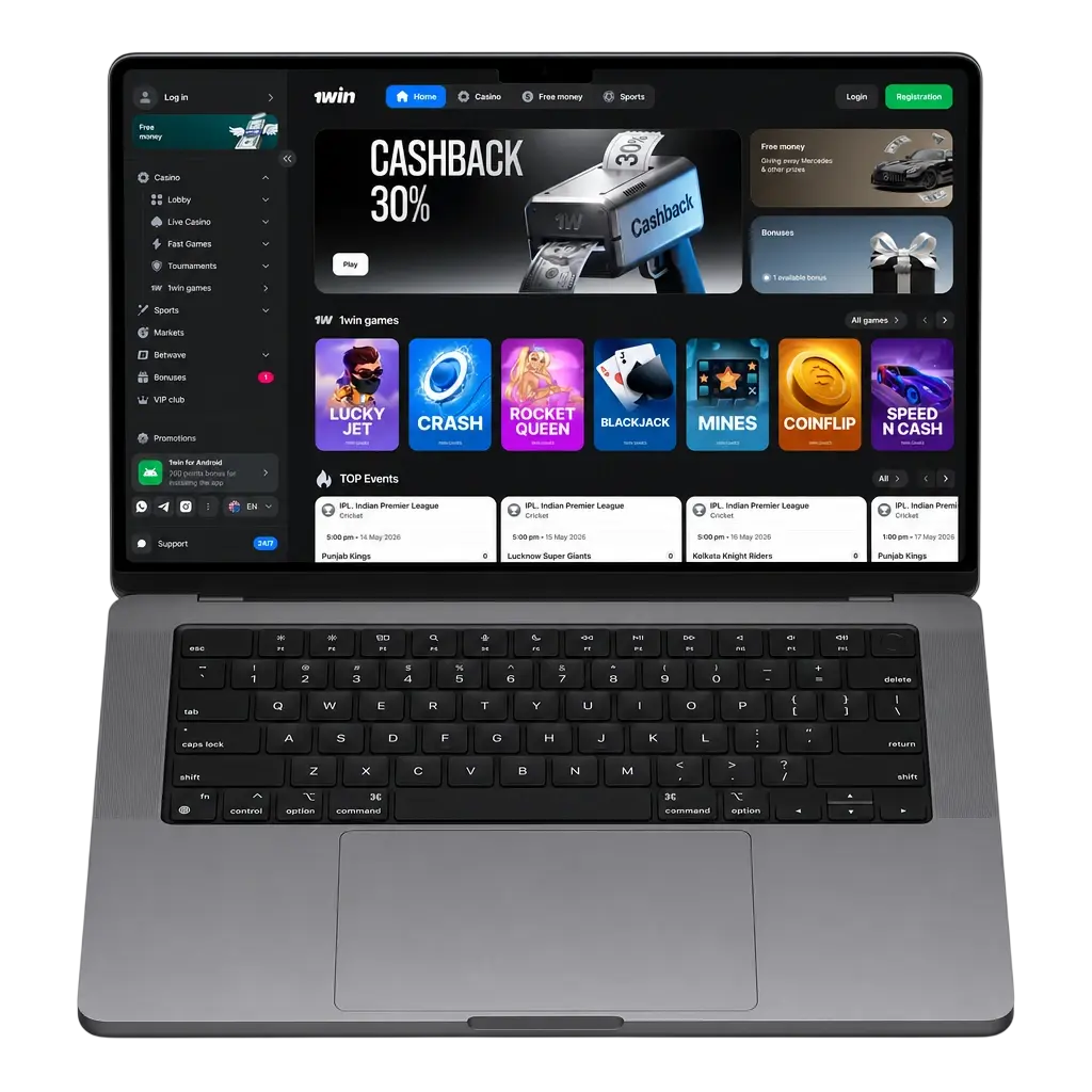1win India official website homepage showing sports betting, online casino, and app download options for Indian players