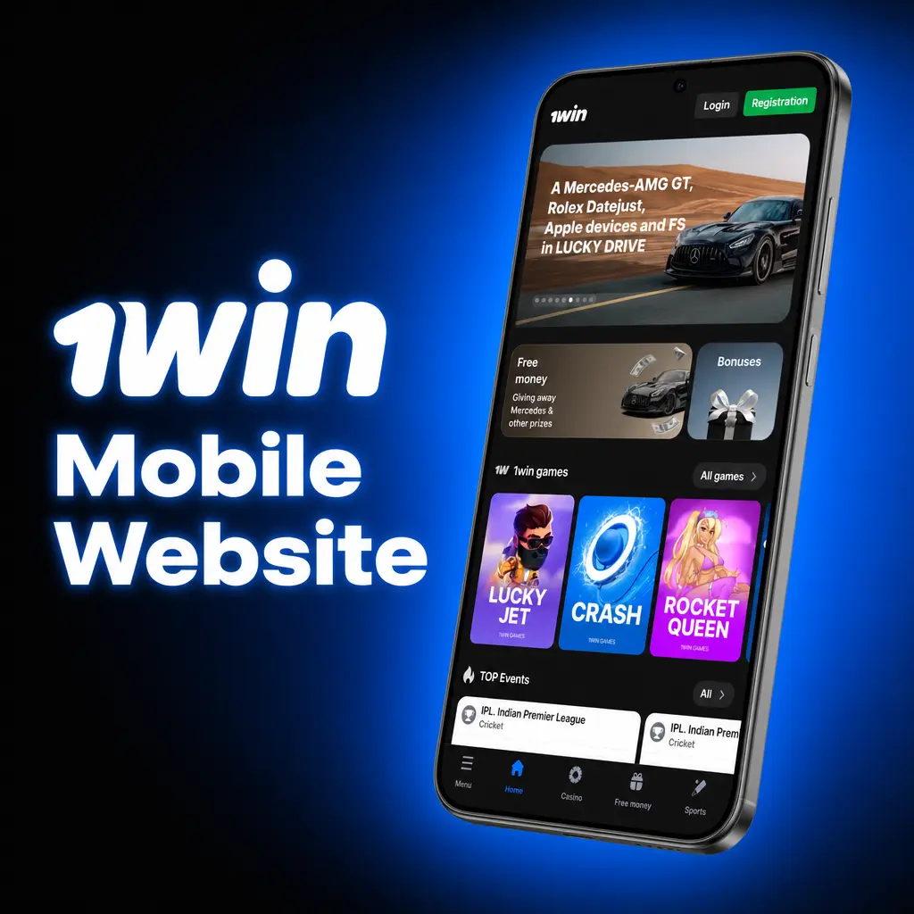 1win mobile website interface on smartphone showing sports betting and casino games optimised for Indian users