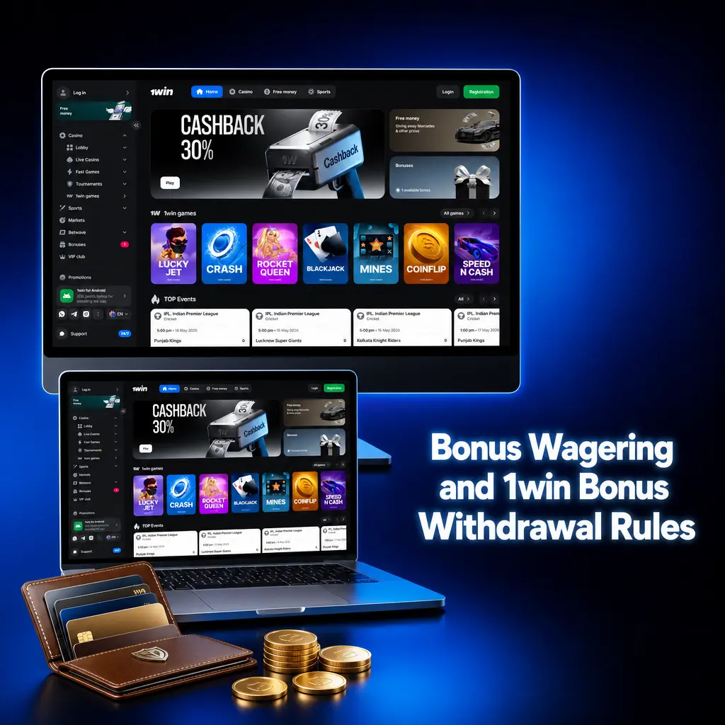 1win bonus wagering rules showing 35x requirement, 72-hour deadline, and 200 INR minimum withdrawal conditions