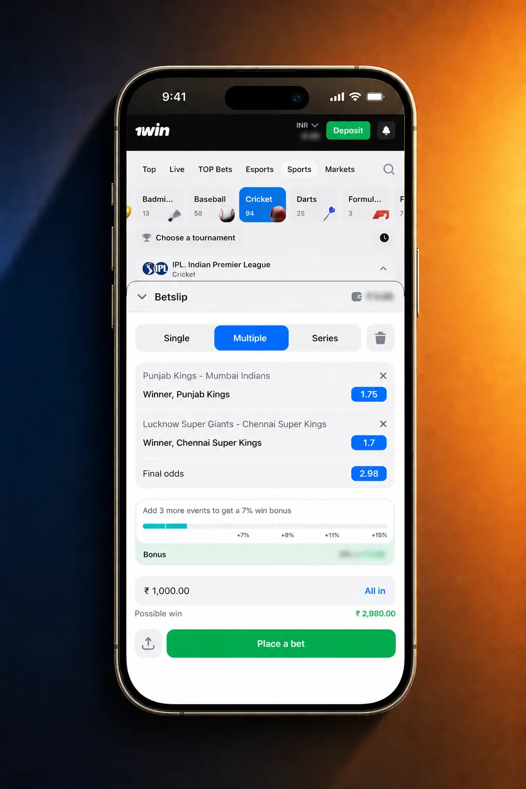 Step-by-step guide to placing a bet on the 1win app covering sports selection, odds, and bet confirmation in INR
