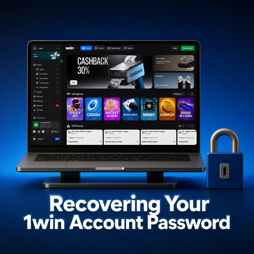 1win account password recovery steps showing login form with forgot password option and reset instructions