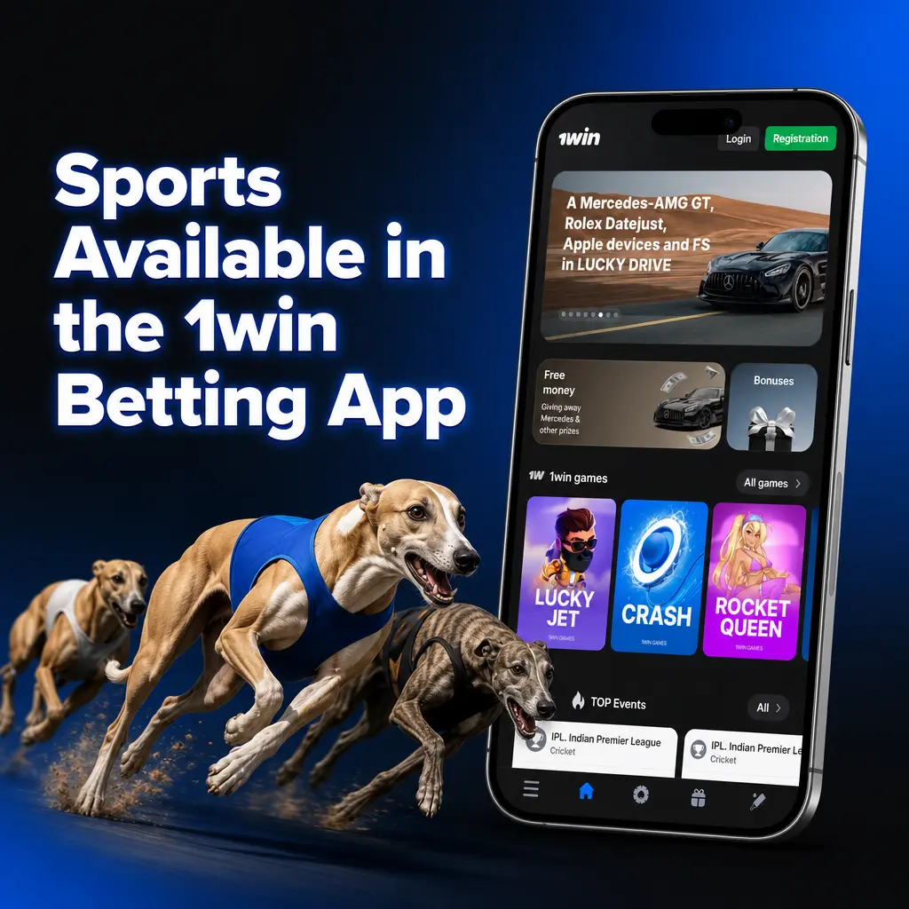 1win betting app interface showing sports categories including cricket football kabaddi tennis esports and horse racing